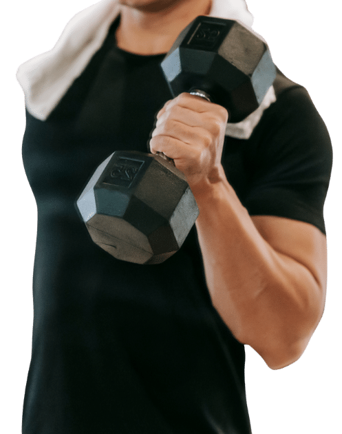 Person lifting dumbbell representing workout peptide support